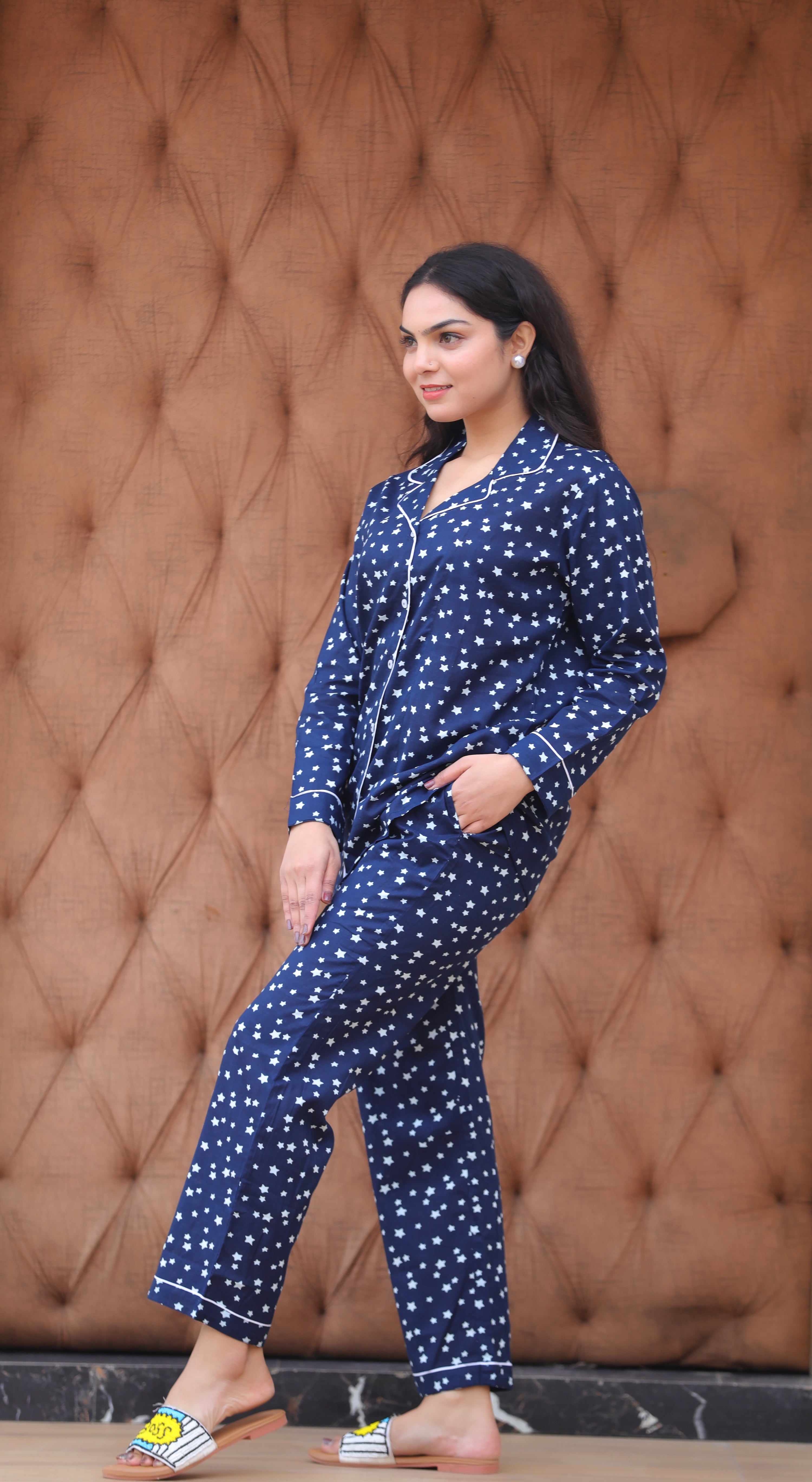 Stylish Blue Printed Night Set: Pure Cotton