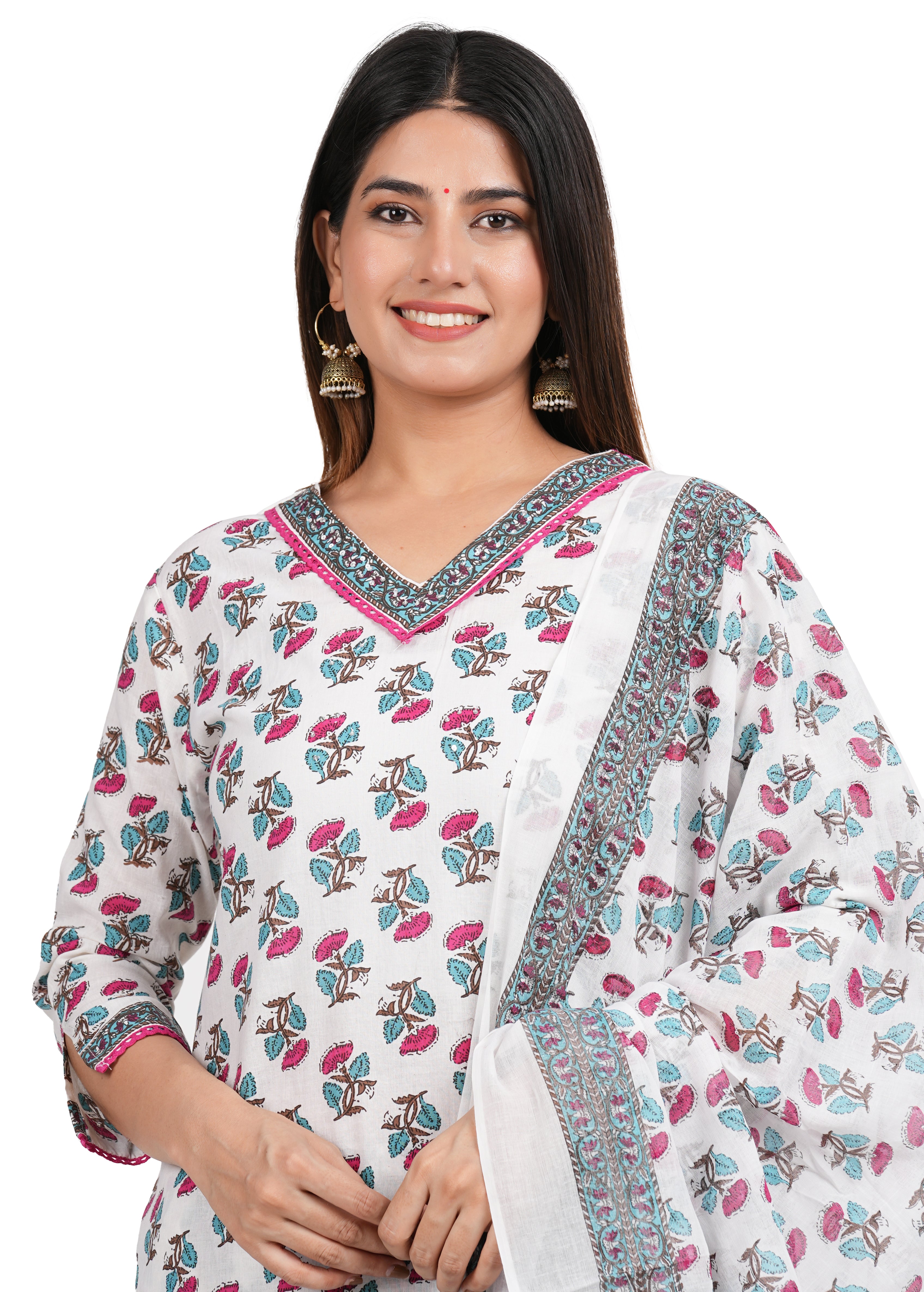 Printed Afghan Suit Set: Handcrafted Elegance in Cotton