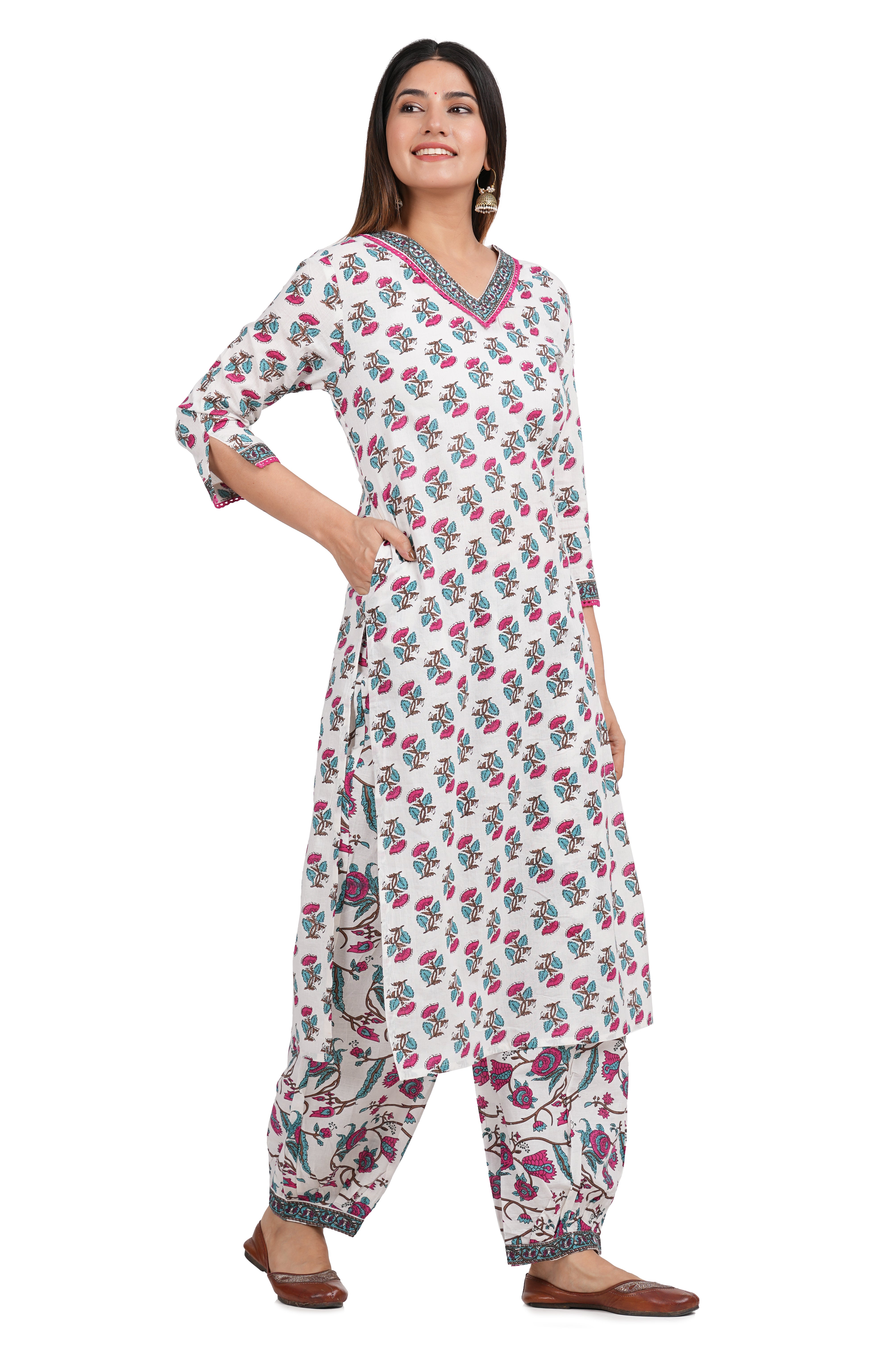 Printed Afghan Suit Set: Handcrafted Elegance in Cotton