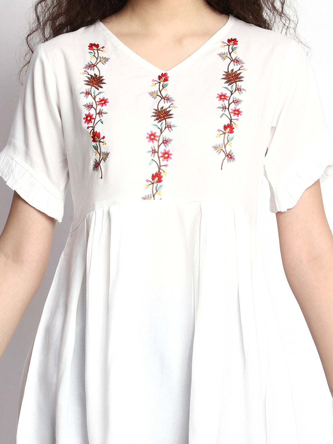 Timeless White Rayon Tunic: Embroidered