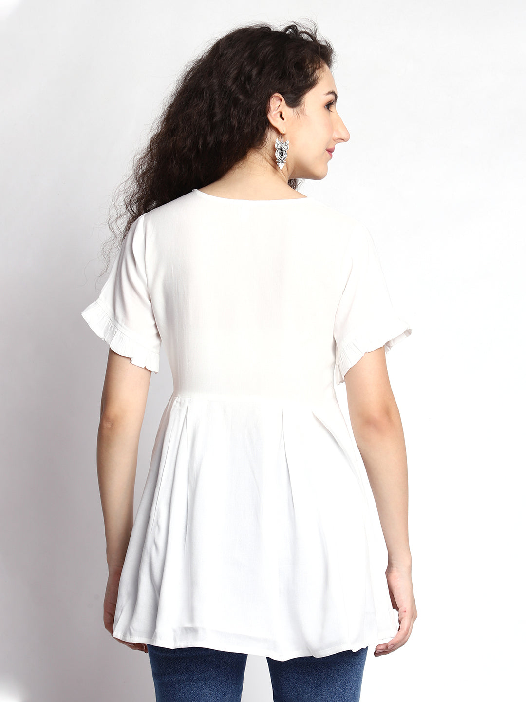 Timeless White Rayon Tunic: Embroidered