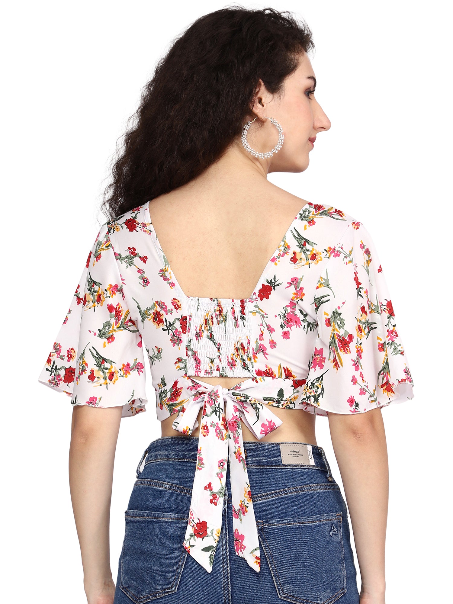 Stylish Half Sleeves White Flared Sleeves Crop Top