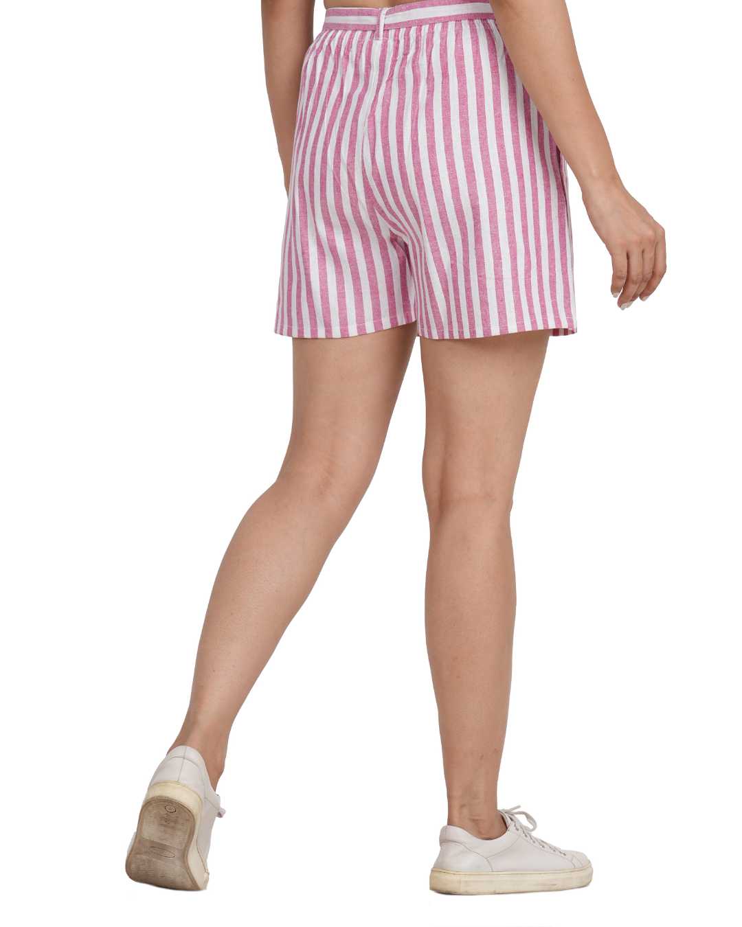 Plus size Striped Women Pink Regular Shorts