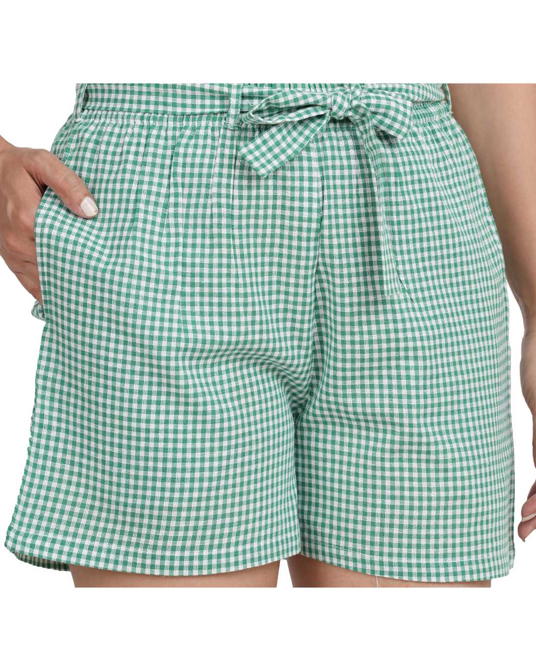 Plus size Checkered Women Green Regular Shorts