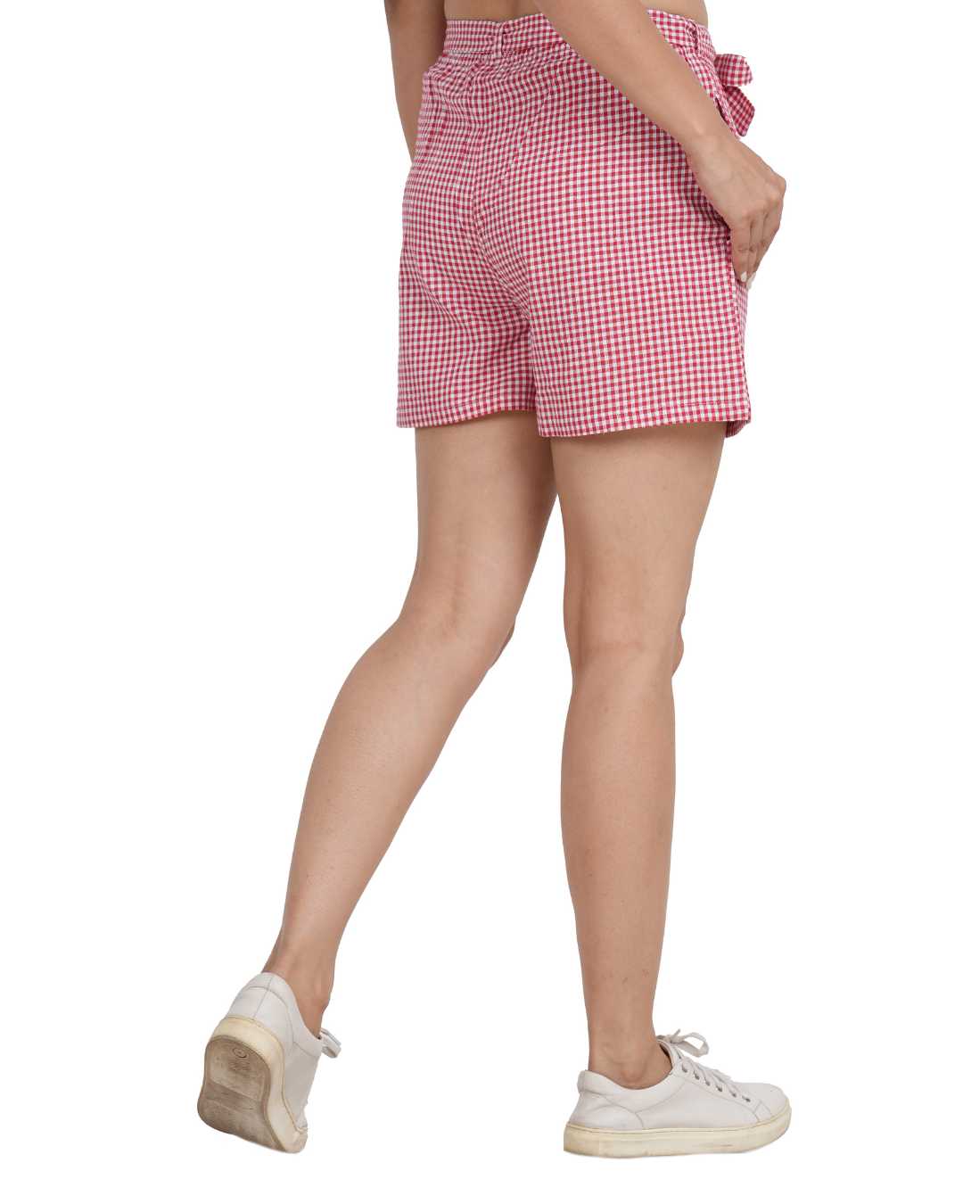 Plus size Checkered Women Red Regular Shorts