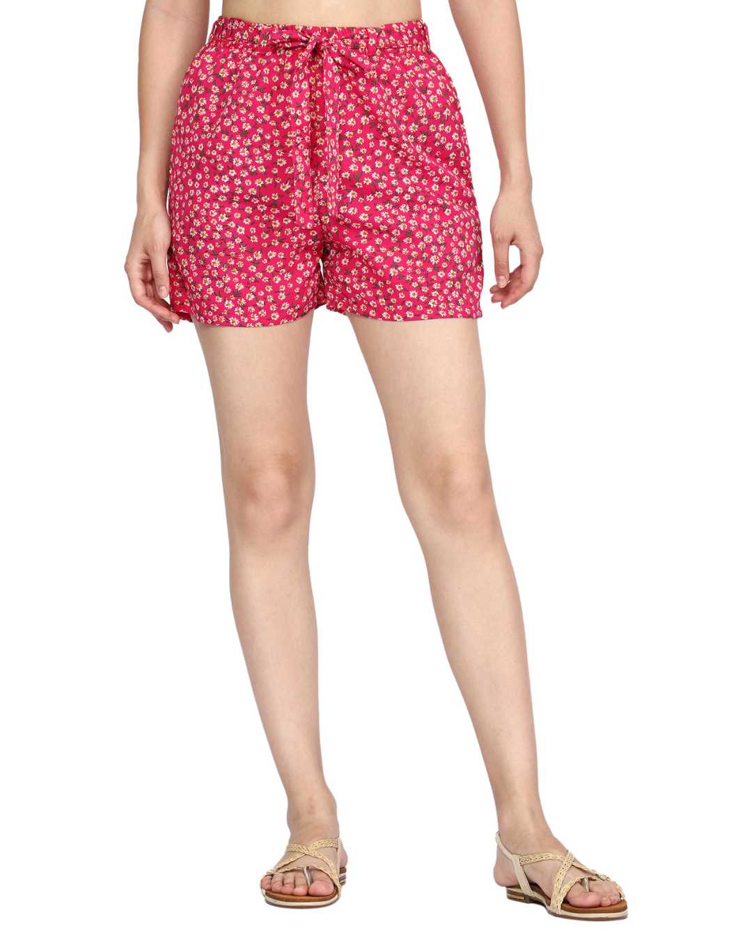 Plus size Printed Women Pink, Red Regular Shorts