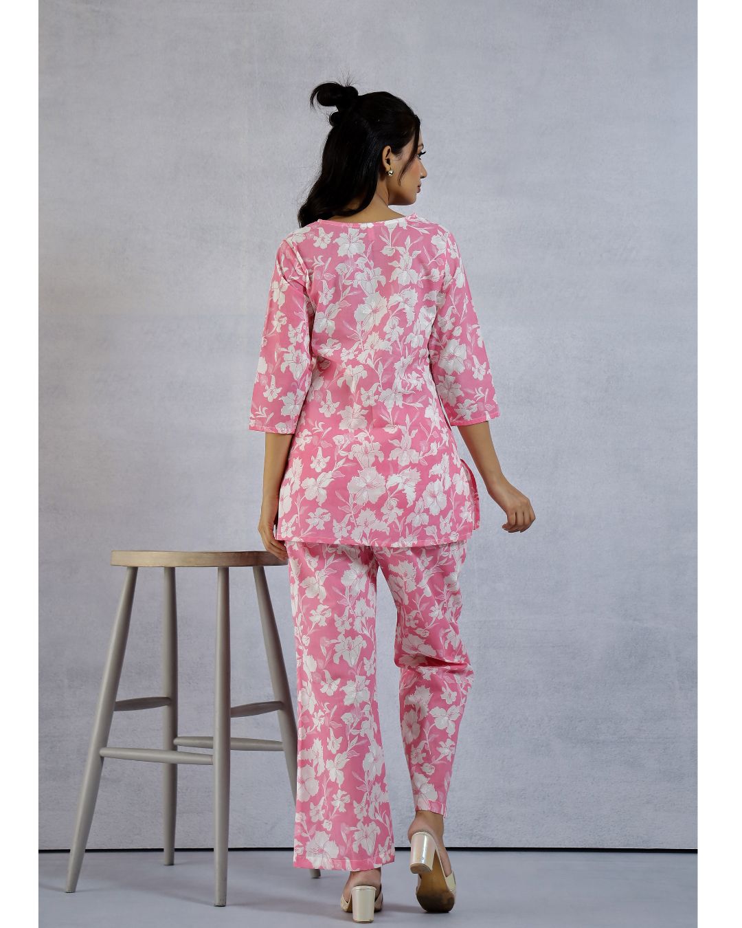 Pink Floral Printed Cotton Loungewear set