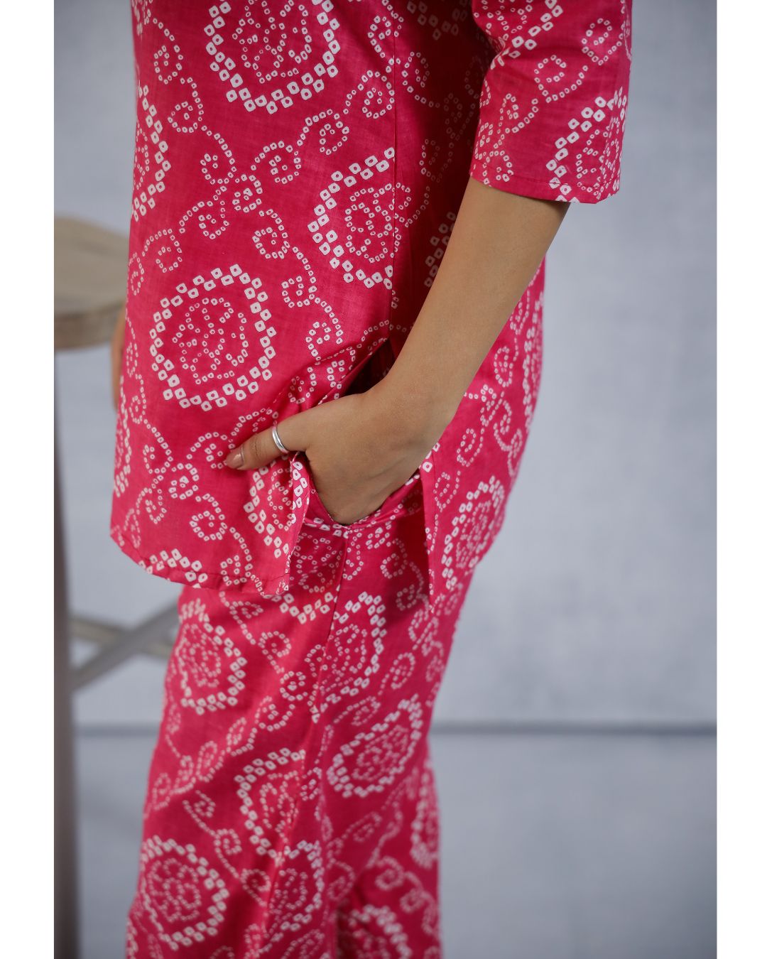 plus size Dark Pink Floral printed cotton Loungewear set