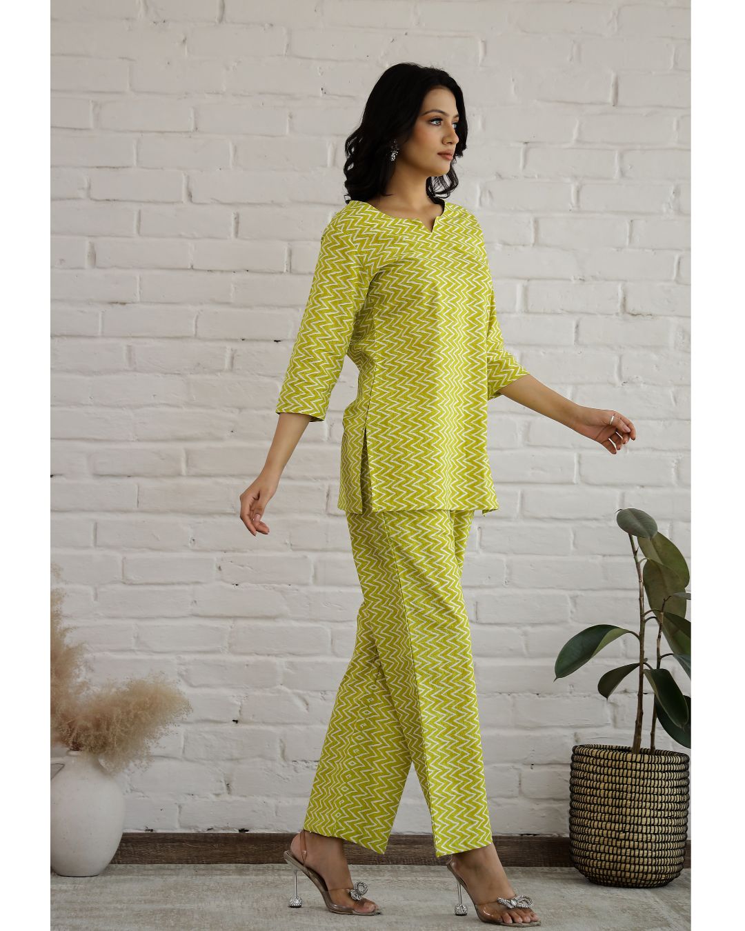 plus size Green Cotton Chevron Print Loungewear set