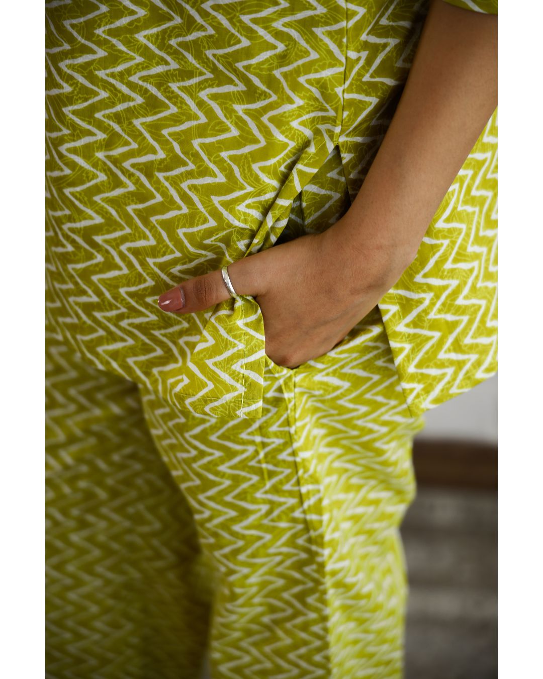 plus size Green Cotton Chevron Print Loungewear set