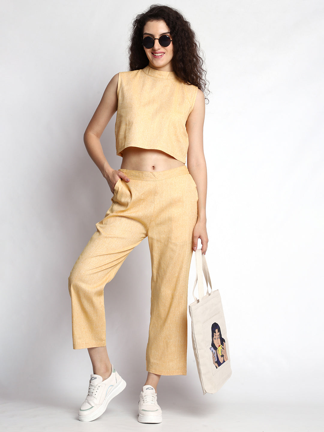 Plus Size Yellow Chic Sleeveless Crop Top Co-ord Set
