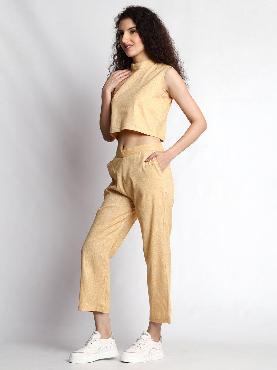 Plus Size Yellow Chic Sleeveless Crop Top Co-ord Set