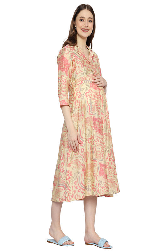 Plus size Floral Printed Cotton Maternity Dress