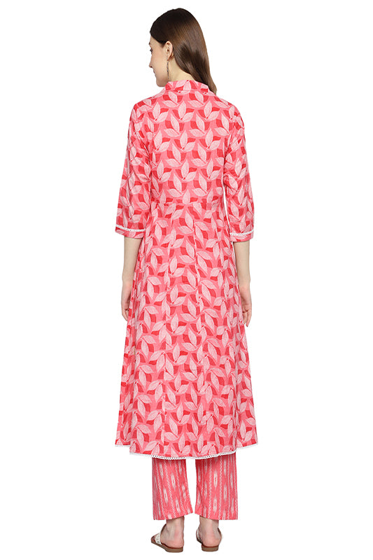 Pink Rayon Ethnic Co-ord Set with Printed Collins Pattern