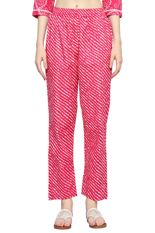 GMI Pink Printed Rayon Straight Kurta Pant Set